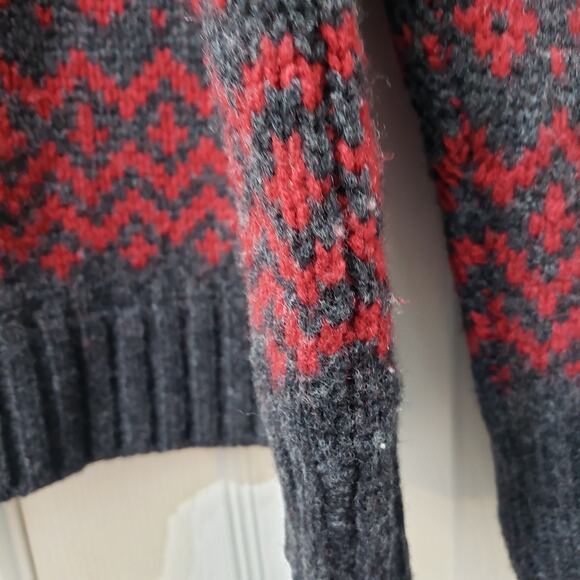 Vintage J. CREW 1/4 Zip Sweater 100% Lamb's Wool Fair Isle Men's Medium Red Gray - Picture 12 of 13